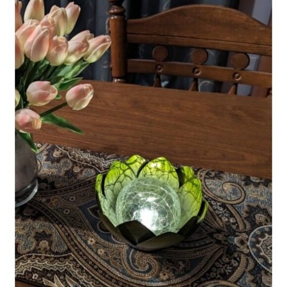 Garden Solar Light Outdoor (2Pack), Crackle Globe Glass Lotus Decoration - Picture 1 of 2